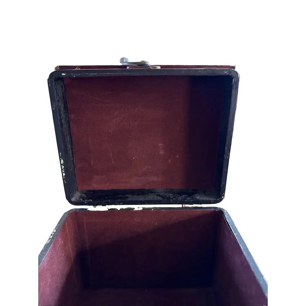 Vintage Red Wooden Keepsake Box Brass Handle Acorn Finials Lined 9in X 9in X 7in